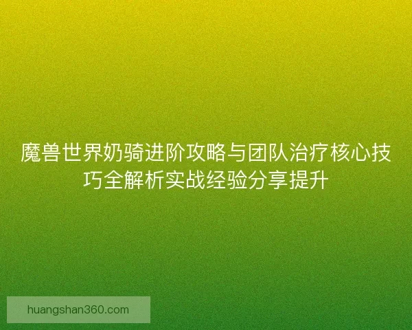 魔兽世界奶骑进阶攻略与团队治疗核心技巧全解析实战经验分享提升
